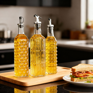 Vente flash : Bouteille distributrice d'huile d'olive de 500 ml, bouteille vide en verre pour huile de cuisson, bouteilles carrées pour vinaigre - Product Image 2