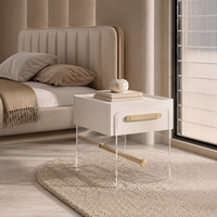 Table de chevet moderne en acrylique avec tiroir blanc et accent doré, table de nuit de luxe pour chambre à coucher, hôtel, villa, mobilier de maison