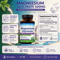 Capsules de glycinate de magnésium naturel 500 mg, marque privée OEM, 120 unités, absorption maximale pour la santé des os, des muscles, des nerfs et du cœur