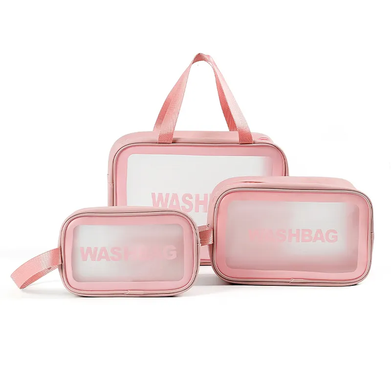 Atacado rosa transparente pvc armazenamento de higiene pessoal, à prova d' água portátil lavagem saco de cosméticos personalizado maquiagem viagem