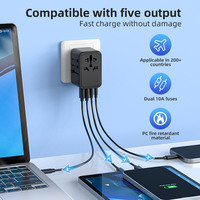 Adaptor Perjalanan Universal 100W GaN Adaptor Steker Perjalanan Tahan Api 3 USB C PD 2 USB Pengisi Daya Cepat untuk Kamera Seluruh Dunia
