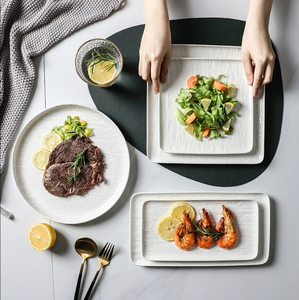 Ensemble de vaisselle écologique en porcelaine blanche pure, bols et assiettes ronds en relief |   Restaurant, hôtel, mariage, vente en gros - Product Image 1