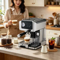 Anbolife - Cafetera Espresso Eléctrica Semiautomática de 20 Bares, Acero Inoxidable, con Molinillo Incorporado, Programable Táctil, para Hotel o Tienda