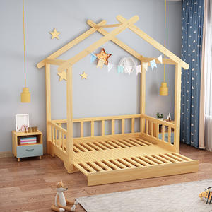 Cama Retráctil de Madera Maciza para Niño y Niña, Cama Retráctil Creativa, Casa Pequeña Individual - Product Image 1