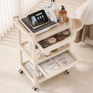 Chariot de rangement à 3 niveaux avec roulettes, amovible, facile à nettoyer, pour la maison, la chambre, le salon de beauté - Product Image 2