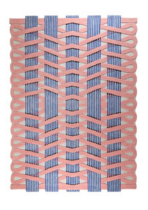 Alfombra Moderna de Lana Hecha a Mano con Diseño Abstracto en Rosa y Azul Quemado, Lavable, para el Hogar o para Picnic - Product Image 2