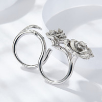 Bague camélia en moissanite à double doigt, vvs, plaqué or blanc 18k, argent sterling 925, bague glacée
