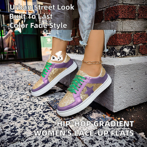 Baskets plates dégradées rétro pour femmes, de haute qualité, en dentelle, antidérapantes, baskets de créateur tendance, nouvelles chaussures plates pour la marche 2026 - Product Image 2