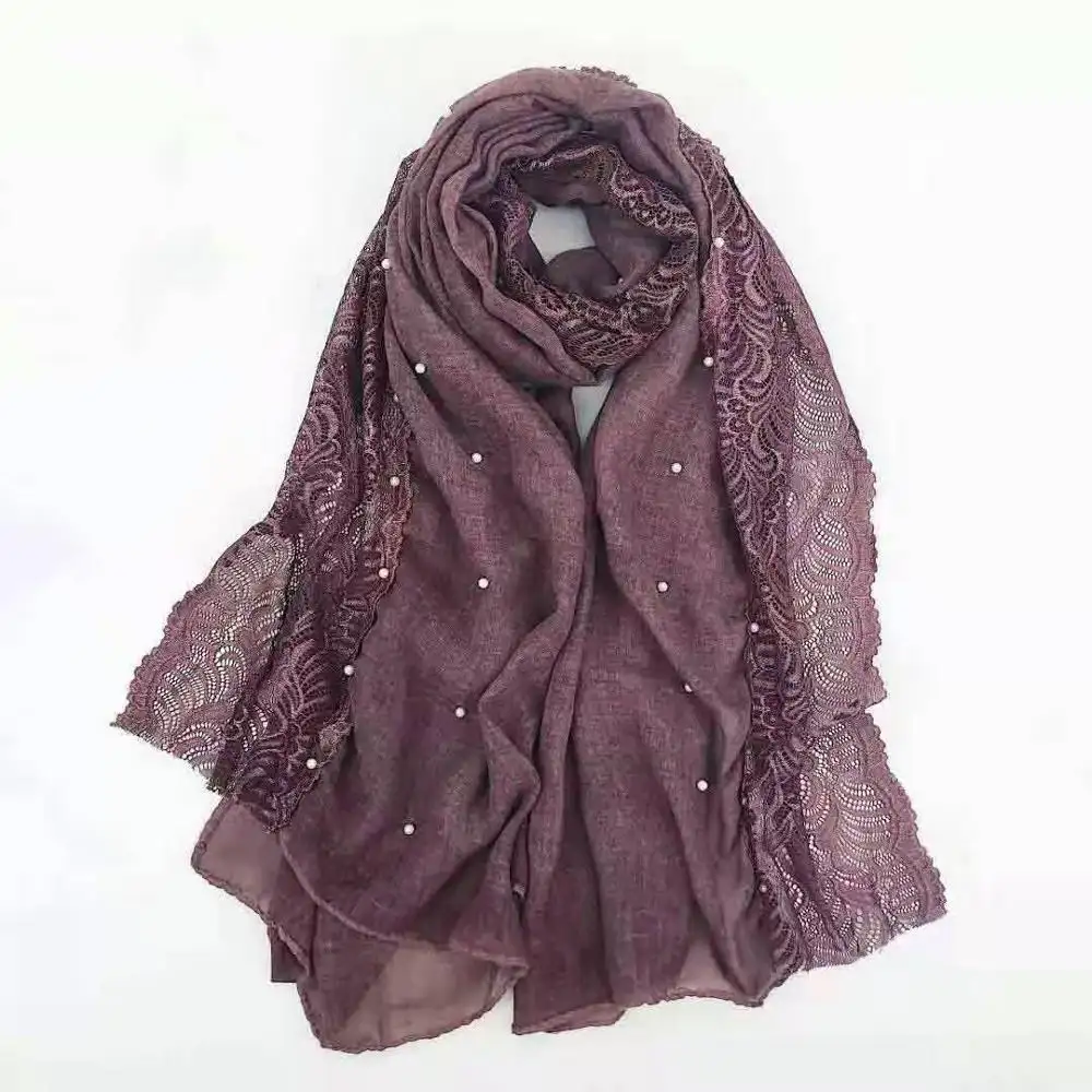 2020 Hot Sale Pearl Solid Multi color Crinkle Baumwolle Frauen Jersey Schal Hijab