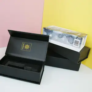Custom Design Luxury Caja De Con Iman Black Paper Packaging Magnetic Gift boxes for gift pack with Foam Velvet Insert