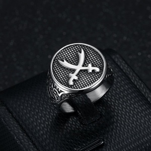 Vintage Punk Style Jewelry <b>Titanium</b> Steel Polished Arabic Double Knife Stainless Steel Men's <b>Ring</b> - Product Image 4