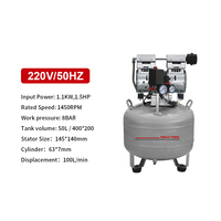 Compresseur d'air silencieux sans huile TMAXTOOL 1,5 CV, réservoir de 50 L, portable, 8 bars, faible bruit, sans entretien, pour clinique médicale, dentaire, laboratoire