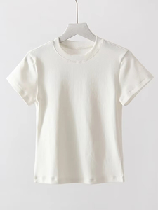 T-shirts courts basiques pour femmes été O cou haut en coton mince t-shirts Streetwear à manches courtes blanc élastique T-<span class=keywords><strong>shirt</strong></span> <span class=keywords><strong>femme</strong></span> <span class=keywords><strong>noir</strong></span> - Product Image 6
