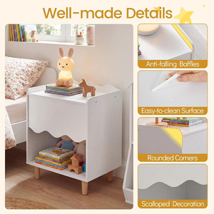 Comodino Moderno e Resistente <span class=keywords><strong>per</strong></span> Bambini, Tavolino Laterale con Bordo Ondulato, Ampio Piano e Ampio Vano Portaoggetti, Tavolino in Legno <span class=keywords><strong>per</strong></span> Camera dei Bambini - Product Image 2