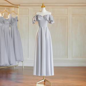 הגעה חדשה צבע אפור סאטן שושבינה שמלות כלה עבור שמלת שושבינה שמלת שושבינה - Product Image 4