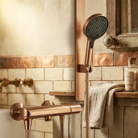 Ensemble de douche mural en laiton doré rose avec douchette à main, finition polie, robinet en céramique pour baignoire, hôtel, villa