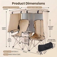 Fauteuil de pêche et de pique-nique double personnalisé pour couple, pliable et portable, pour jardin, plage, camping, avec auvent et sac isotherme