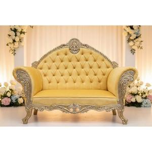 Luxury Royal Maharaja <b>Wedding</b> Sofa Golden Velvet Tufted Couch Hand Carved Wooden <b>Frame</b> Bride Groom <b>Wedding</b> Stage Furniture - Product Image 1