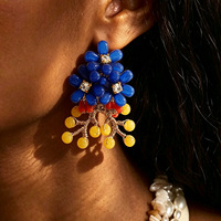 Anting-anting bunga manik-manik akrilik warna-warni wanita, gaya boho, dengan rumbai, perhiasan gantung, grosir