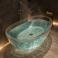 Baignoire autoportante en PC transparent, baignoire en plastique transparente pour hôtel, maison, salle de bain