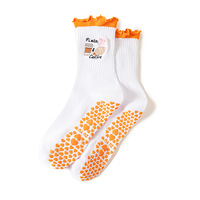Chaussettes de sport en coton tricoté pour femmes, antidérapantes, mi-mollet, avec bordure en dentelle brodée, pour yoga, fitness, course à pied, pilates, entraînement professionnel