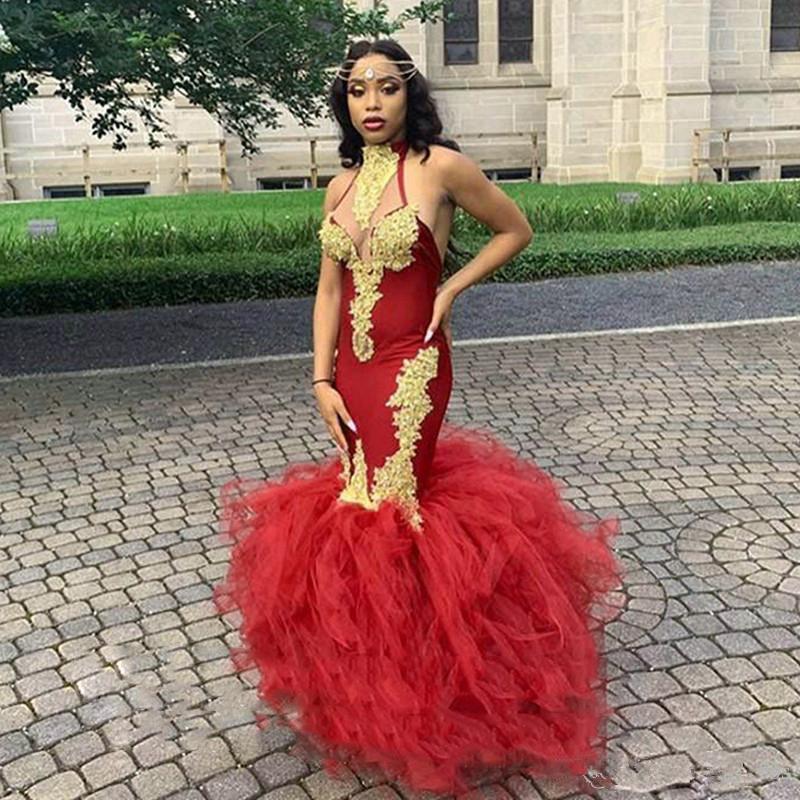 Gold Lace Applique Mermaid Prom Dresses - Sexy & Stylish