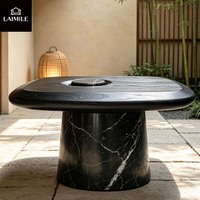 Table d'appoint carrée moderne en placage de bois noir avec incrustation de marbre, base en marbre, table d'appoint de luxe pour salon, mobilier de maison OEM ODM