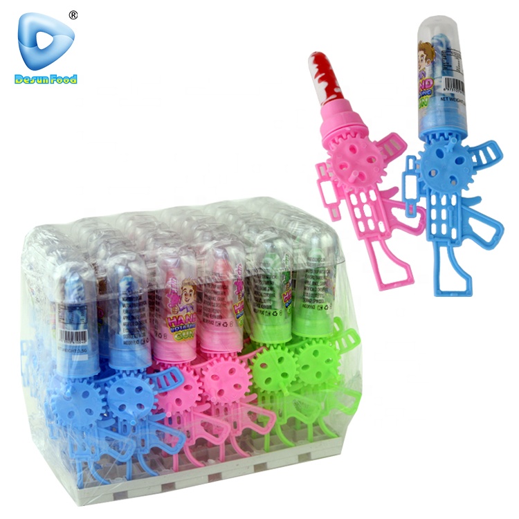 Забавный вращающийся ручной пистолет на заказ, жесткие конфеты, леденец, игрушка, конфеты