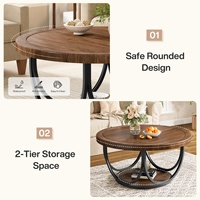 Table basse ronde industrielle de 31,5 pouces à 2 niveaux avec structure métallique, table d'appoint centrale, mobilier de salon pour hôtel, bureau, café