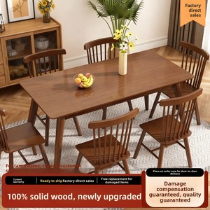Modern Solid Wood Dining <strong>Table</strong> and Chairs Set, Walnut Rectangular <strong>Kitchen</strong> <strong>Table</strong> <strong>for</strong> <strong>Small</strong> Apartments Home Furniture Sets - Product Image 5