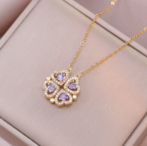 Collar <span class=keywords><strong>de</strong></span> Acero Inoxidable CAIOOCHE, Joyería <span class=keywords><strong>de</strong></span> Moda, Collar con Forma <span class=keywords><strong>de</strong></span> Corazón y Trébol <span class=keywords><strong>de</strong></span> Cuatro <span class=keywords><strong>Hojas</strong></span>, Collar con Circonitas <span class=keywords><strong>de</strong></span> Colores - Product Image 5