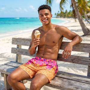 Shorts de sport pour homme personnalisés, imprimé crème glacée, séchage rapide, en mesh, pour la plage et les occasions décontractées - Product Image 2