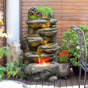 Fontaine d'eau de roche extérieure à 4 niveaux Cascade de fumée Grande fontaine de marbre Décor de jardin Parc Résine Matériau Pierre Utilisation intérieure Puits - Product Image 2
