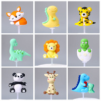 Figurines de dinosaures en argile souple, lion et tigre, décorations de gâteaux, petits animaux de dessin animé, cerf, animaux de dessin animé, décorations de table pour gâteaux et desserts