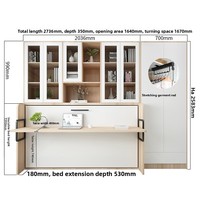 Lit mural moderne en métal, pliable et réglable, avec panneau en bois, pour chambre à coucher, bureau et chambre d'amis