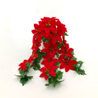 Bouquet de poinsettias artificiels 54 cm, fleurs en soie rouge velours, tige suspendue pour couronne de Noël, guirlande, décoration de la maison pour les fêtes