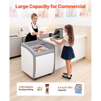 Congélateur coffre commercial avec couvercle coulissant en verre, corps blanc, pour la présentation de crèmes glacées et aliments surgelés en magasin
