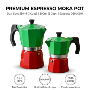 Cafetera Mocha Personalizada Kingze de 150 ml y 300 ml, Cafetera Espresso Portátil, Cafetera Italiana de Café Verde para Negocios - Product Image 1