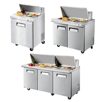 Réfrigérateur sous comptoir 3 portes en acier inoxydable style américain pour bar à salades, contrôle numérique, roues, idéal pour pizzeria et restauration rapide