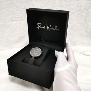 Dongguan Luxury High Quality Custom Logo Black Leather Paper Gift Packaging Single Watch Box With Foam Insert