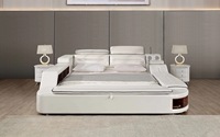 Lit moderne haut de gamme en cuir avec rangement, tailles Queen et King Size