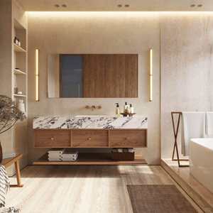 <span class=keywords><strong>Meuble</strong></span>-Lavabo Mural Moderne et Étroit en Noyer de Style Européen avec <span class=keywords><strong>Vasque</strong></span> en Marbre/Pierre pour Salle de Bain - Product Image 3