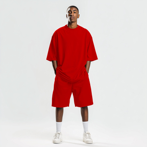 <span class=keywords><strong>Ensemble</strong></span> T-<span class=keywords><strong>shirt</strong></span> et <span class=keywords><strong>short</strong></span> pour <span class=keywords><strong>homme</strong></span> surdimensionné 250G Poids lourd Confort Épaule tombante Coupe décontractée Grande taille Vêtement de détente <span class=keywords><strong>Ensemble</strong></span> de survêtement - Product Image 4