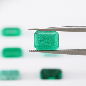 Creamy Emerald Rectangular Beveled Lab Created Gemstone For Jewelry Making - Product Image 1