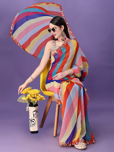 Sari indien en georgette avec imprimé multicolore pour femmes, tenue décontractée, vêtements ethniques, nouveau design, sari imprimé Lahariya - Product Image 1