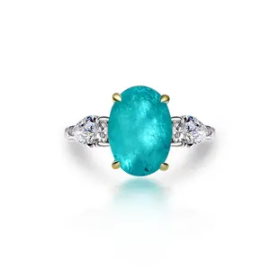 Romantic Wedding Ring Egg-Shaped Synthetic Paraiba Tourmaline 925 Silver Ring Oval 10*14Mm Tourmaline Silver Ring