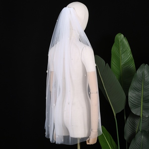 Voile de mariée classique en filet de perles, monocouche, doux, avec peigne à cheveux - Product Image 6
