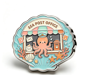 Enamel Metal <b>Badge</b> <b>Pin</b> Octopus Post Office Shell Shape Zinc Alloy Emblem Souvenir for Gift and Collection - Product Image 2