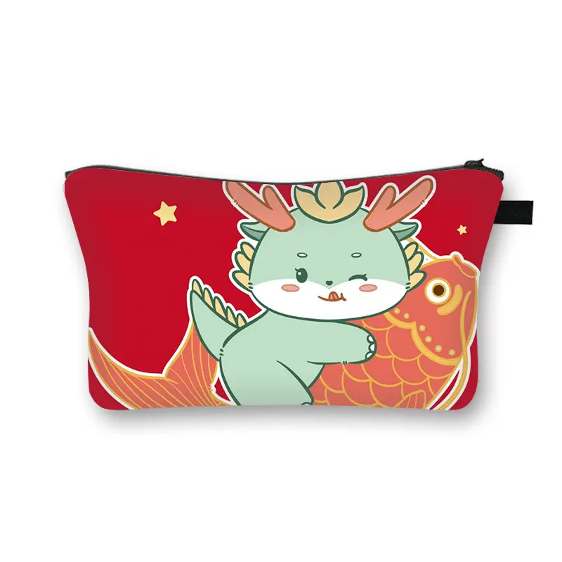 2024 Chinese Spring Festival Dragon Year Custom Logo Printing Cotton Cosmetic Bags Travel Cosmetic Storage Makeup Brush Bag