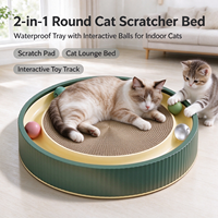 Griffoir interactif rond pour chat, noyau ondulé remplaçable, jouet-lit 2-en-1 pour chat, bord imperméable et résistant à l'usure pour le tranchage des griffes du chat